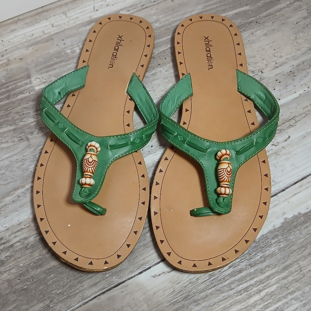 Xhilaration Beaded Thong Sandals – Green Straps – Women’s Size 5